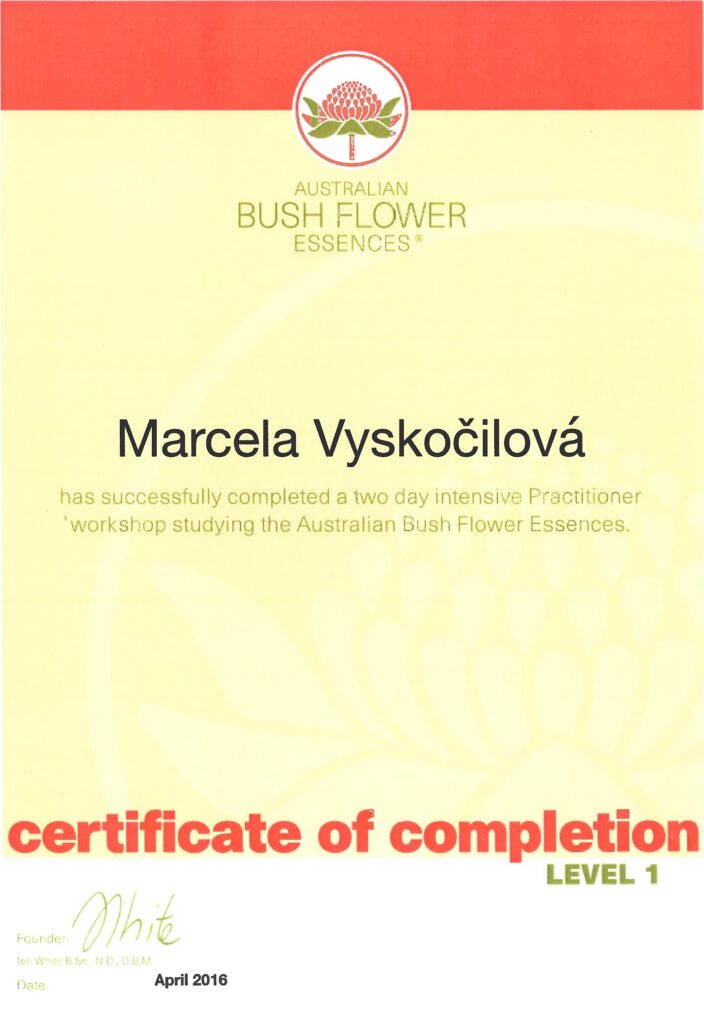 certifikát květové esence - Marcela Vyskočilová